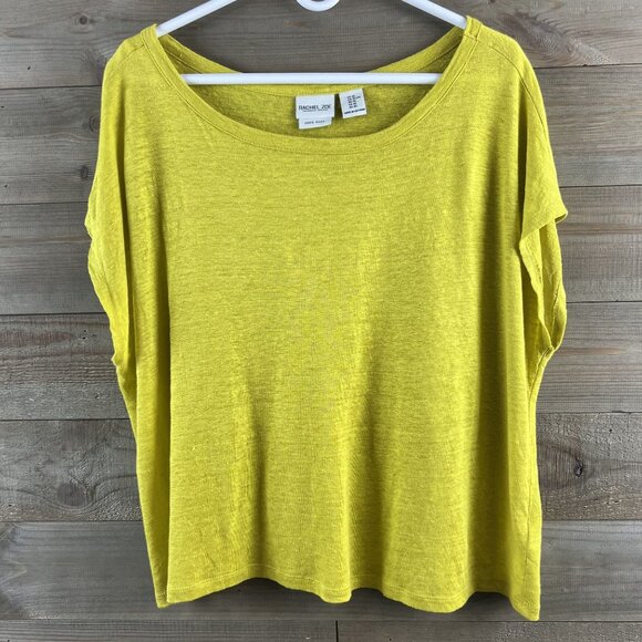 Rachel Zoe Womens Shirt Cap Sleeve Round Neck Linen Mustard Yellow Size XL - Picture 1 of 6